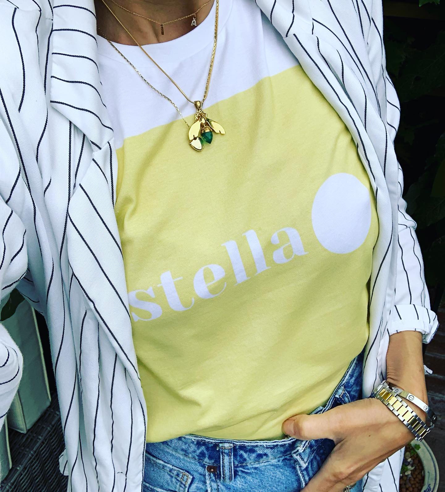 STELLA Colour Block, Lemon. White short sleeved teeshirt