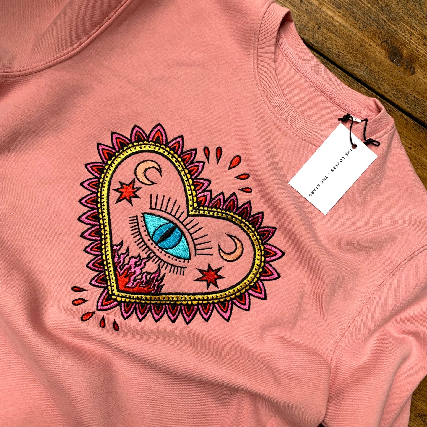 LOVE ME. Full embroidery. Organic Sweatshirt - Tea Rose