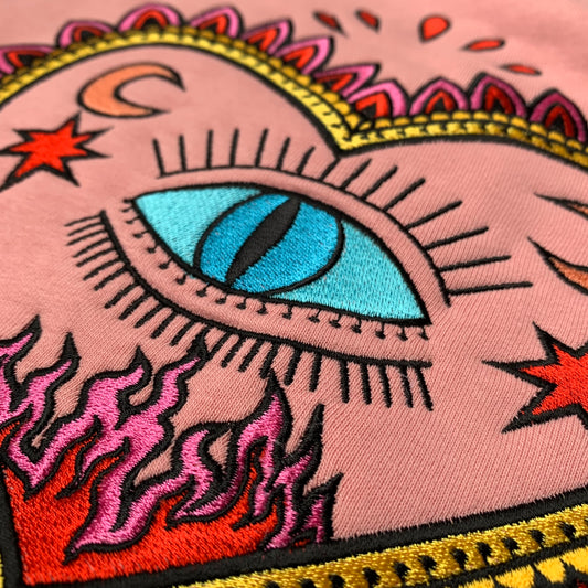 LOVE ME. Full embroidery. Organic Sweatshirt - Tea Rose