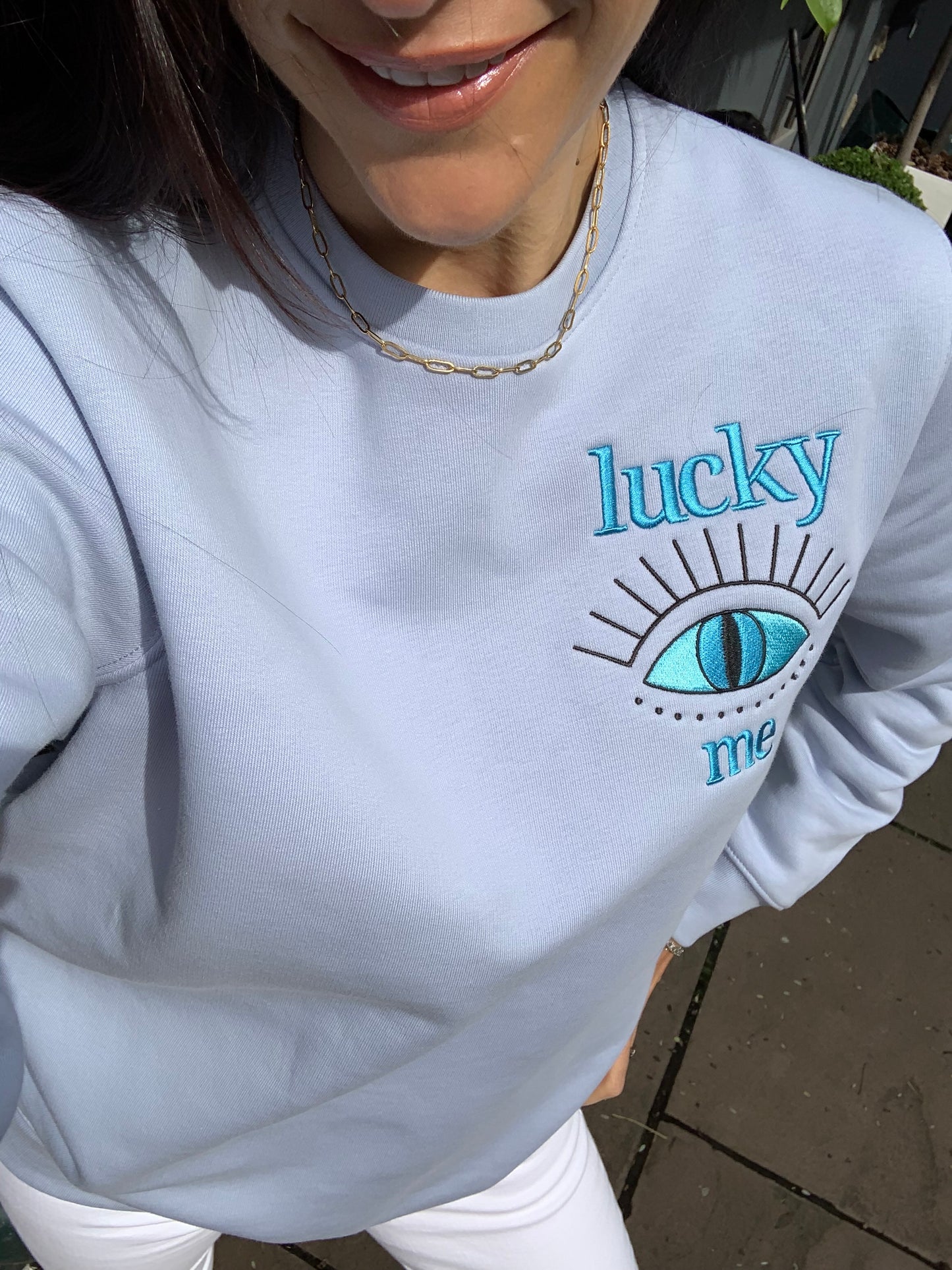 LUCKY ME. Organic Sweatshirt - Powder Blue