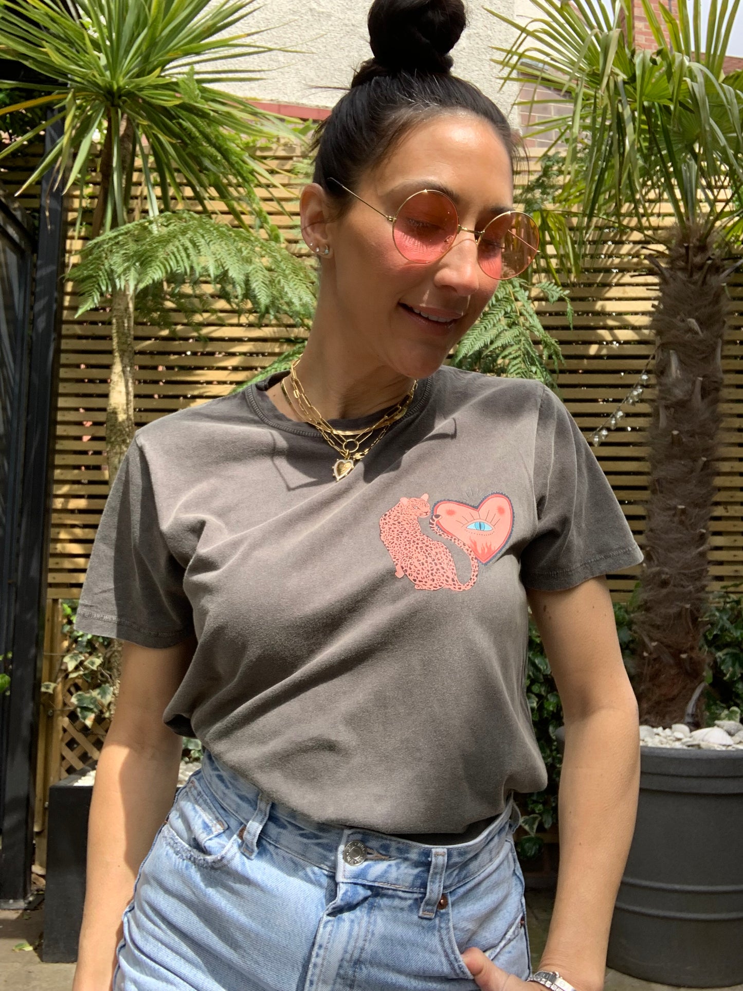 HEART'S GUARDIAN. Stonewash Grey, short sleeved teeshirt