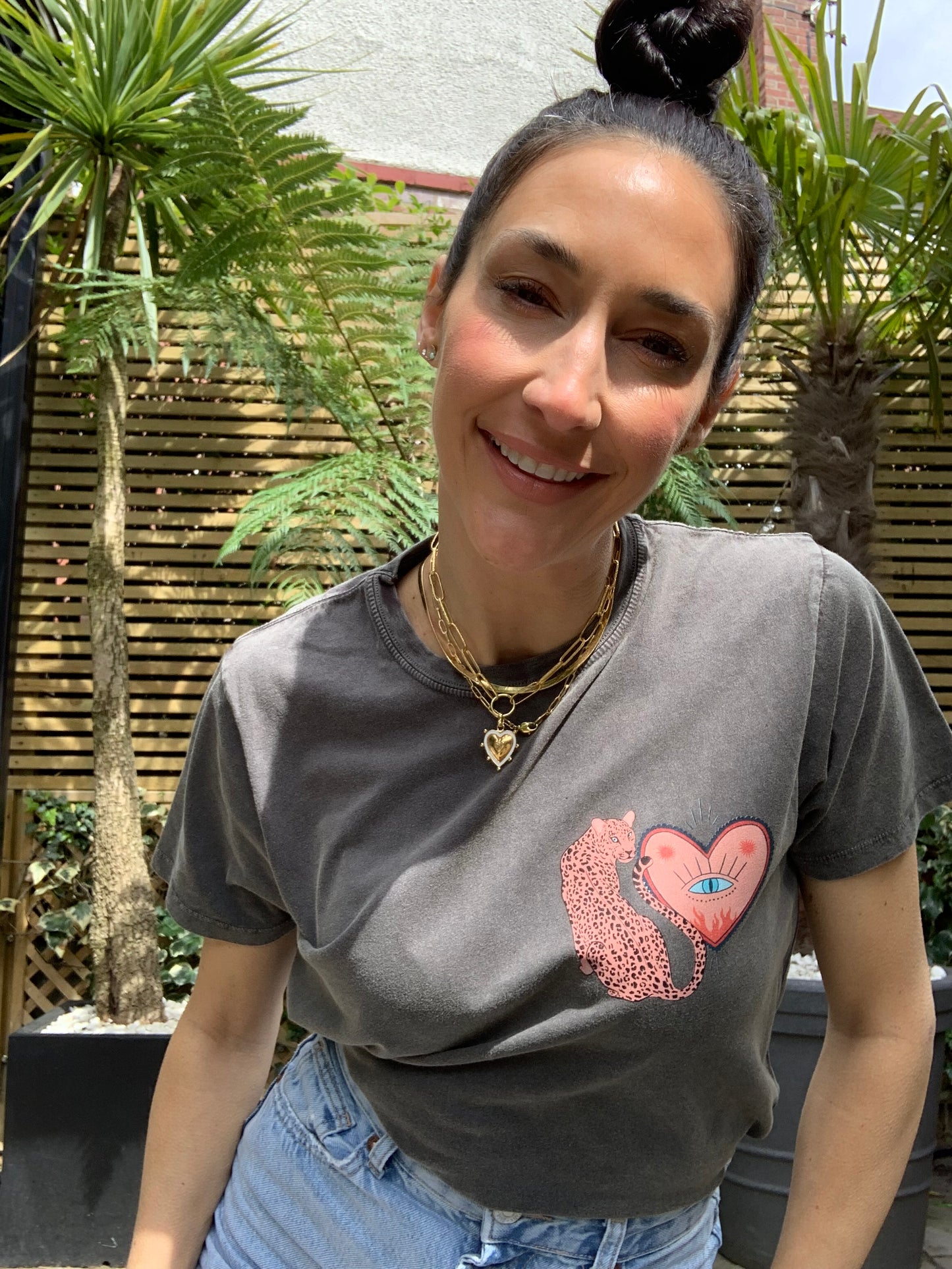 HEART'S GUARDIAN. Stonewash Grey, short sleeved teeshirt