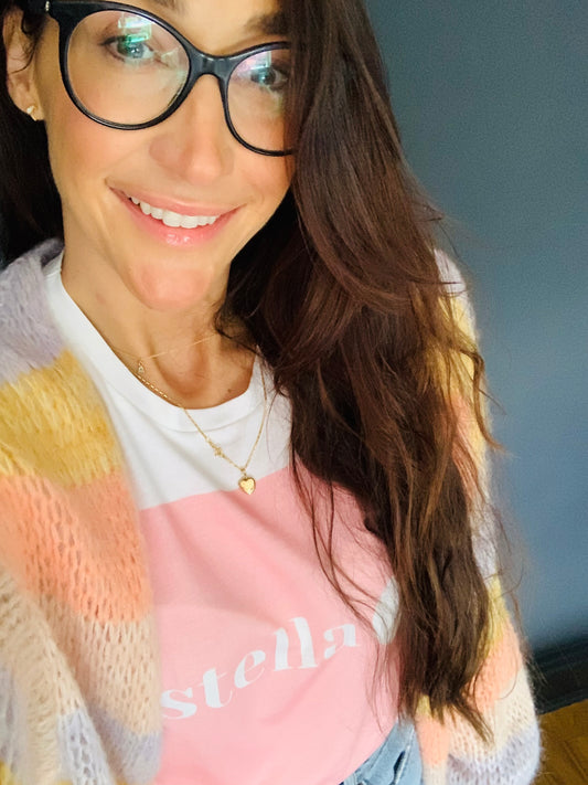 STELLA Colour Block, Rose. White short sleeved teeshirt