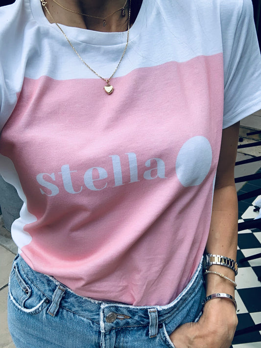 STELLA Colour Block, Rose. White short sleeved teeshirt