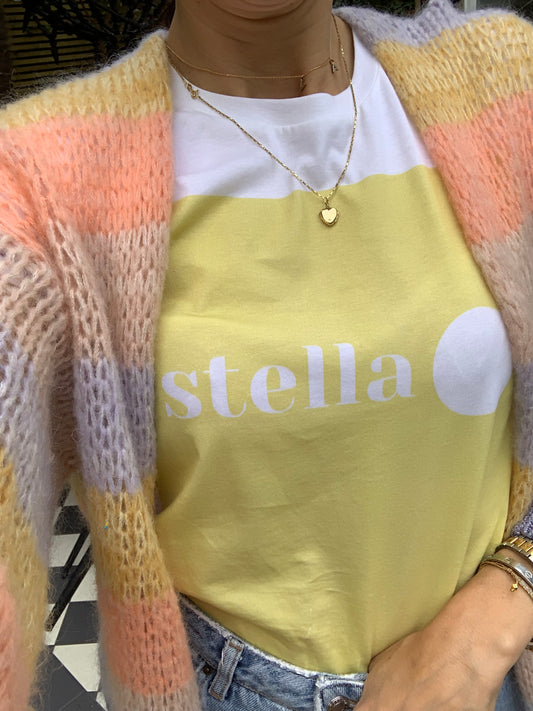 STELLA Colour Block, Lemon. White short sleeved teeshirt