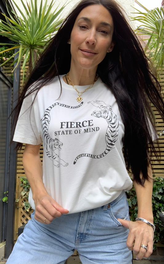 FIERCE STATE OF MIND. Off-white short sleeved teeshirt